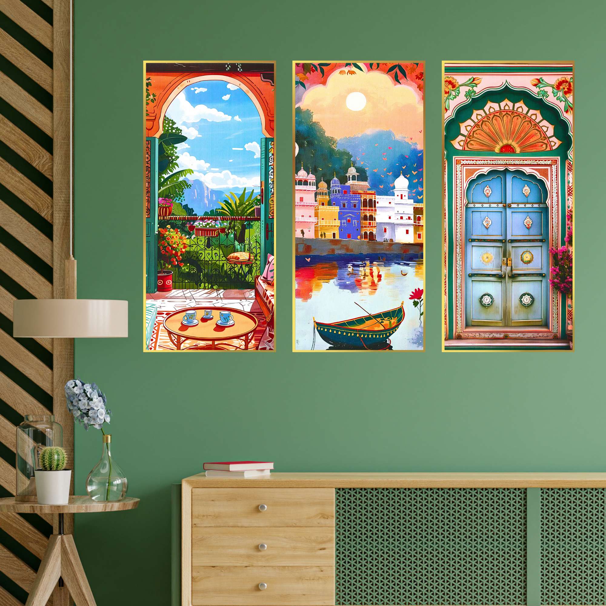 Set of Three large Wall Paintings for Wall Dacoration Golden Framed Wall Paintings for Living Room & Bedroom Wall Art for Home Decoration & Office Wall Décor (14x11 inch CH-LGD3-2) - Image 3